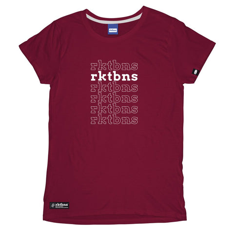 Women T-Shirt - Ruled maroon white